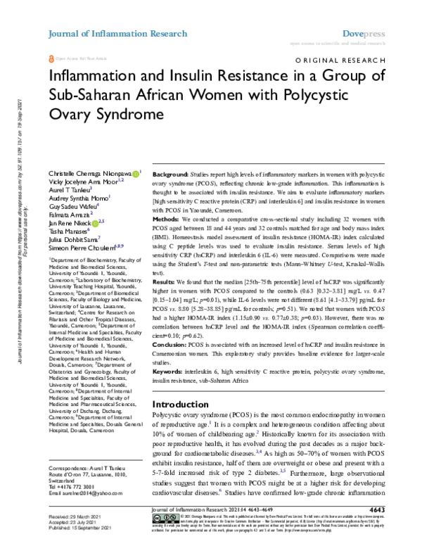 (PDF) Inflammation and Insulin Resistance in a Group of Sub-Saharan ...