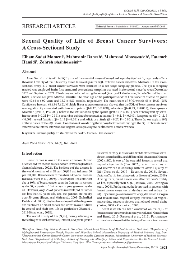 (PDF) Sexual Quality of Life of Breast Cancer Survivors: A Cross ...