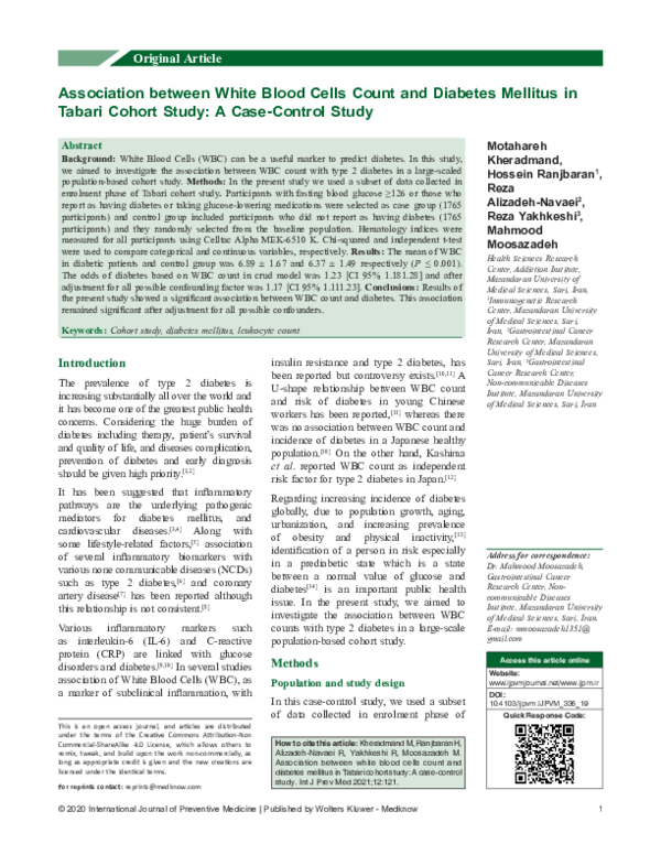 (PDF) Association between White Blood Cells Count and Diabetes Mellitus ...
