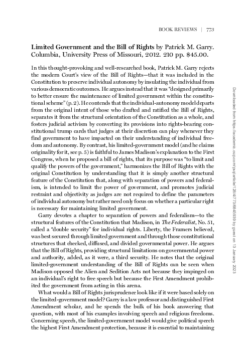(PDF) Limited Government and the Bill of Rights