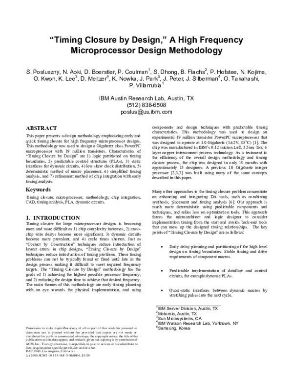 (PDF) “Timing closure by design,” a high frequency microprocessor ...