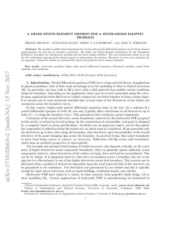 (PDF) A mixed finite element method for a sixth-order elliptic problem
