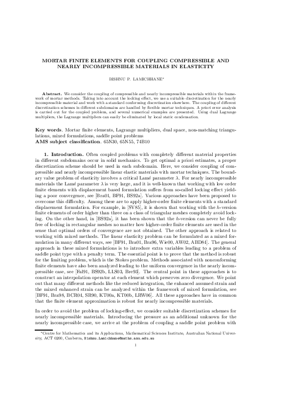 (PDF) Mortar Finite Elements for Coupling Compressible and Nearly ...