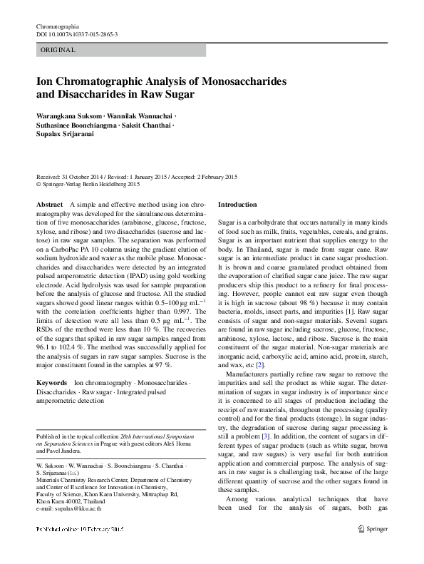 (PDF) Ion Chromatographic Analysis of Monosaccharides and Disaccharides ...