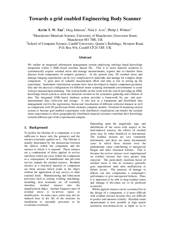 (PDF) Towards a Grid Enabled Engineering Body Scanner