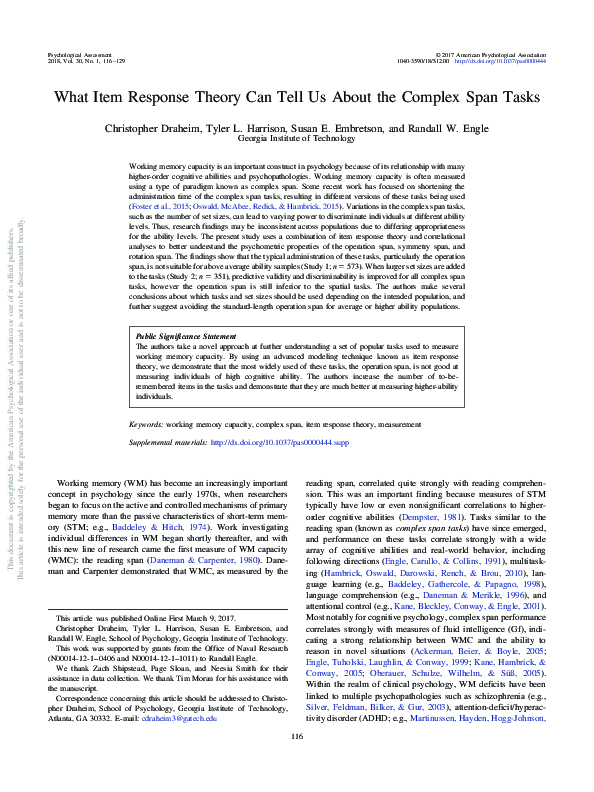 (PDF) What item response theory can tell us about the complex span tasks