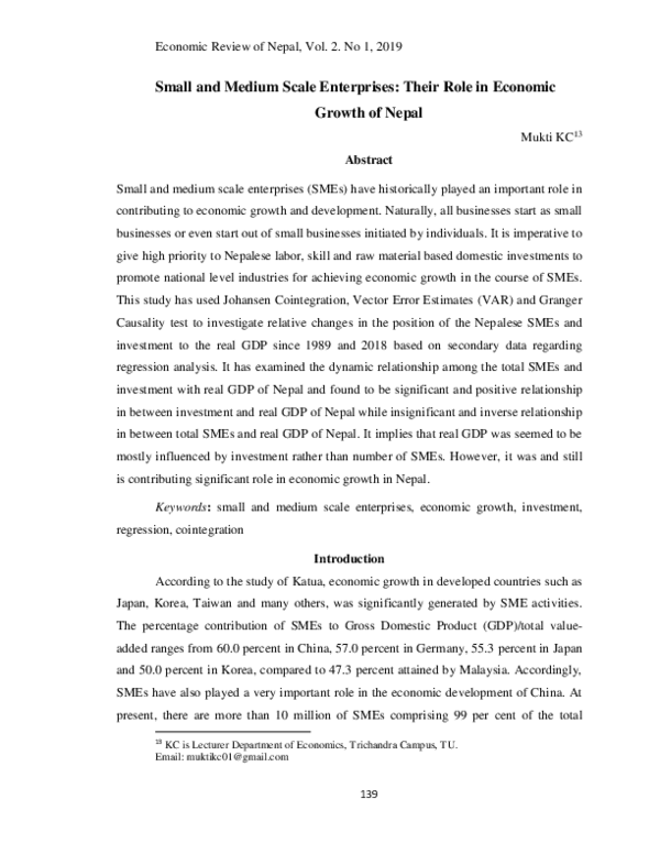 (PDF) Small and Medium Scale Enterprises: Their Role in Economic Growth ...