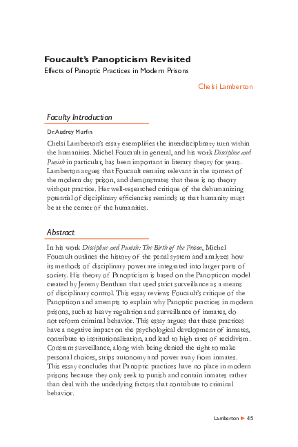 (PDF) Foucault’s Panopticism Revisited Effects of Panoptic Practices in ...