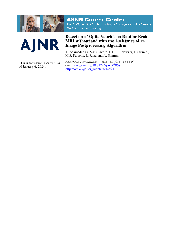 (PDF) Detection of Optic Neuritis on Routine Brain MRI without and with ...