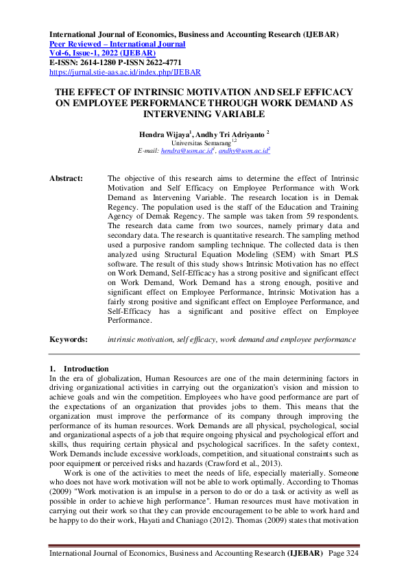 (PDF) The Effect of Intrinsic Motivation and Self Efficacy on Employee ...