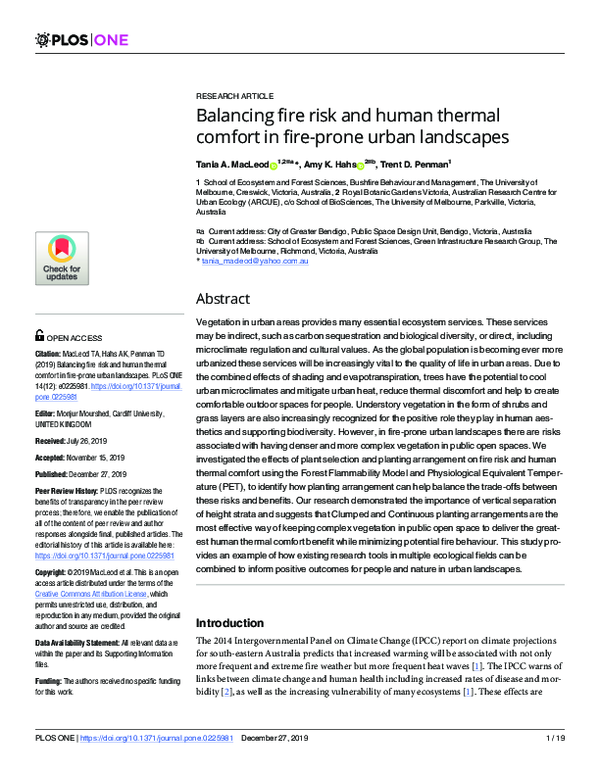 (PDF) Balancing fire risk and human thermal comfort in fire-prone urban ...