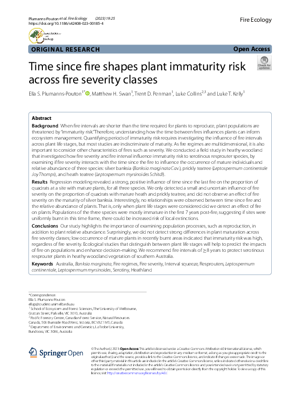 (PDF) Time since fire shapes plant immaturity risk across fire severity ...
