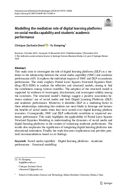 (PDF) Modelling the mediation role of digital learning platforms on ...