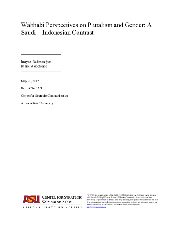 (PDF) Wahhabi Perspectives on Pluralism and Gender: A Saudi Indonesian ...