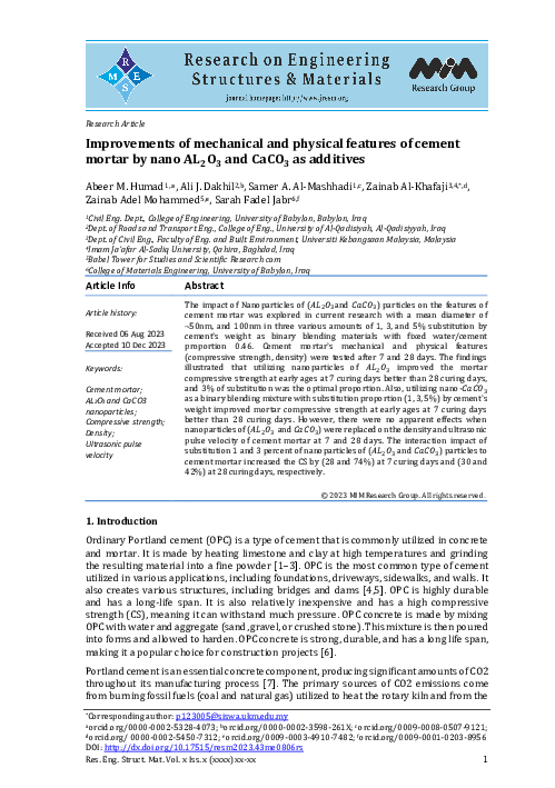 (PDF) Improvements of mechanical and physical features of cement mortar ...