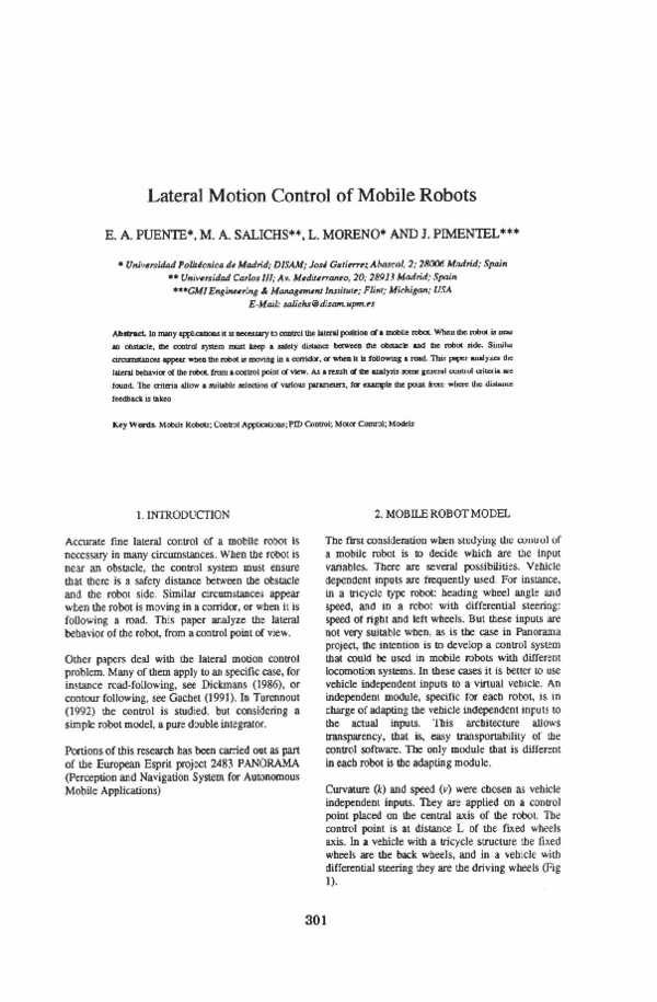 (PDF) Lateral Motion Control of Mobile Robots