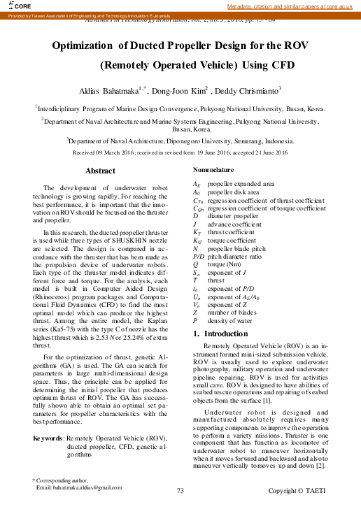 (PDF) Optimization of Ducted Propeller Design for the ROV (Remotely ...