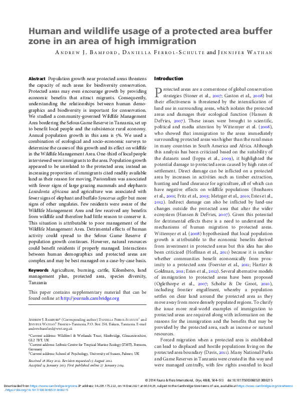 (PDF) Human and wildlife usage of a protected area buffer zone in an ...
