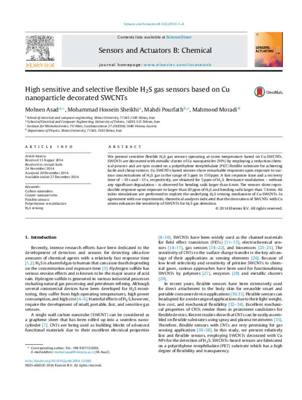 (PDF) High sensitive and selective flexible H2S gas sensors based on Cu ...