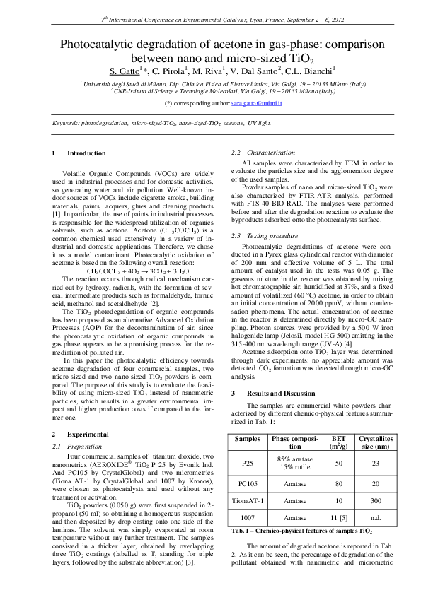 (PDF) Photocatalytic degradation of acetone in gas-phase: comparison ...