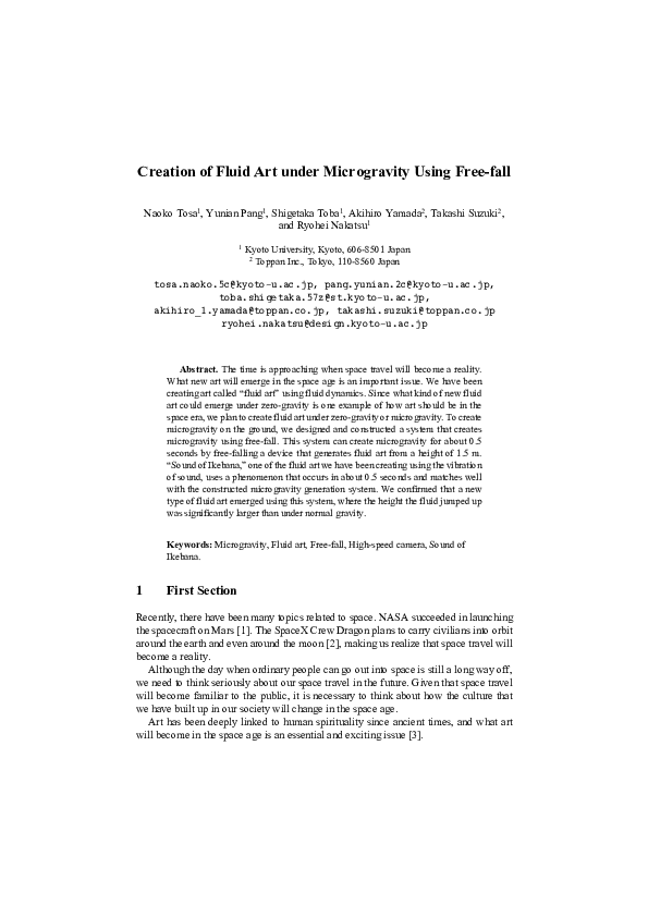 (PDF) Creation of Fluid Art Under Microgravity Using Free-Fall