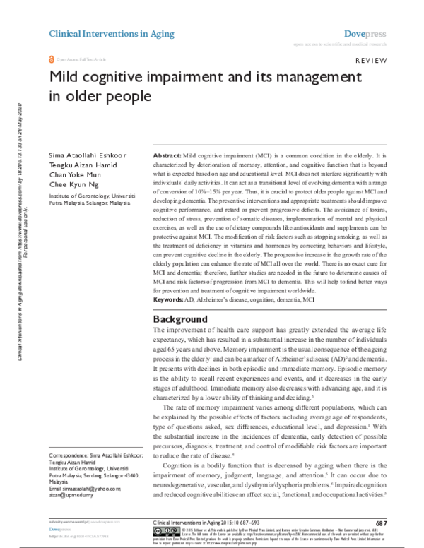 (PDF) Mild cognitive impairment and its management in older people