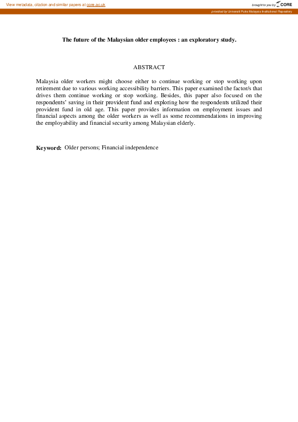 (PDF) The future of the Malaysian older employees: an exploratory study