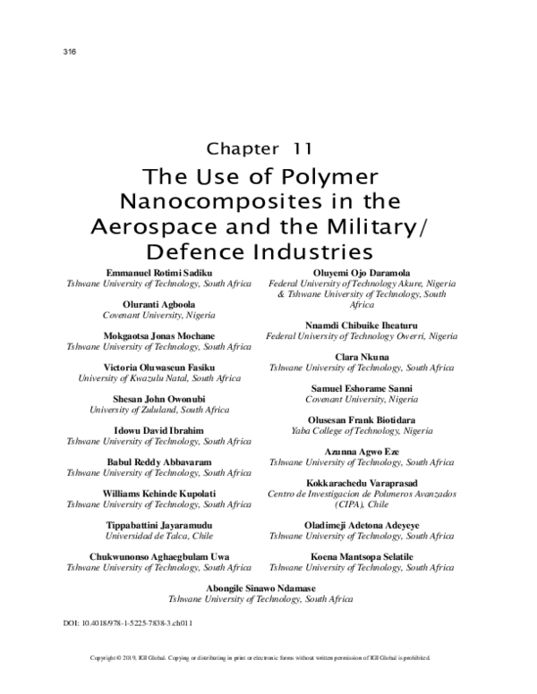 (PDF) The Use of Polymer Nanocomposites in the Aerospace and the ...