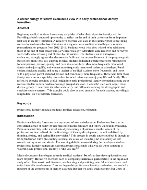 (PDF) A Career Eulogy Reflective Exercise: A View into Early ...