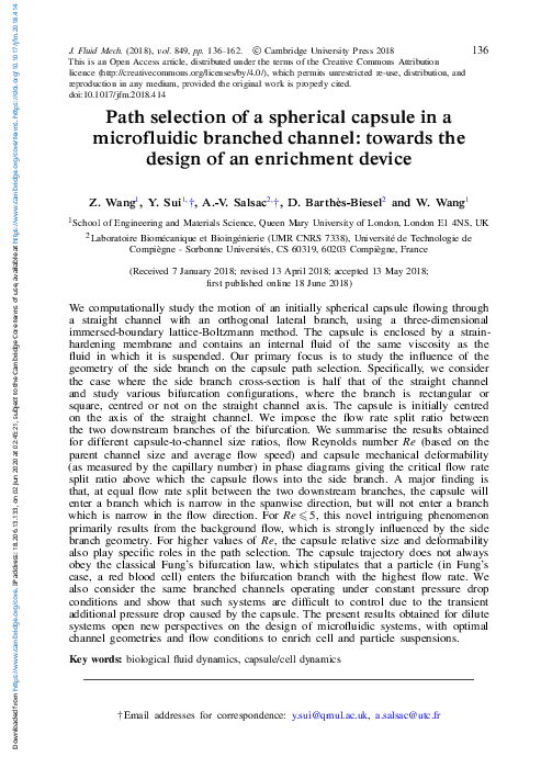 (PDF) Path selection of a spherical capsule in a microfluidic branched ...