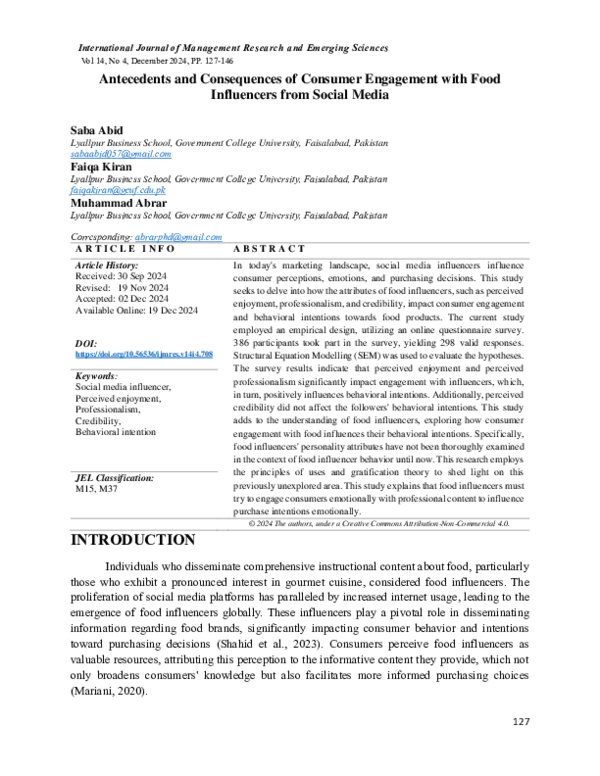 (PDF) Antecedents and Consequences of Consumer Engagement with Food ...