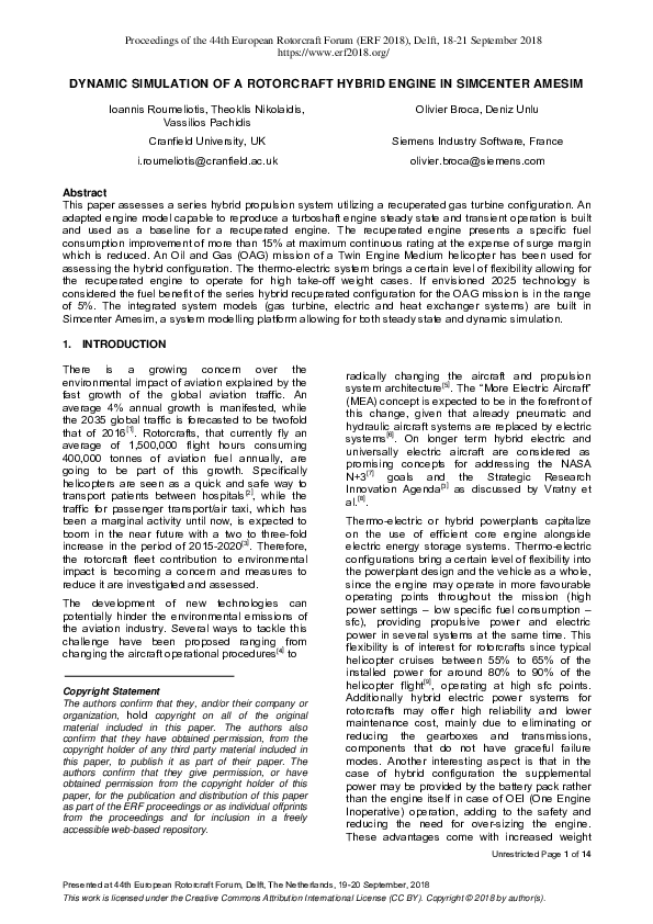 (PDF) Dynamic simulation of a rotorcraft hybrid engine in Simcenter Amesim