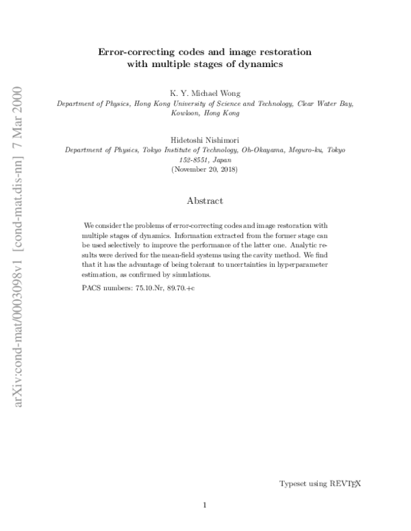(PDF) Error-correcting codes and image restoration with multiple stages ...