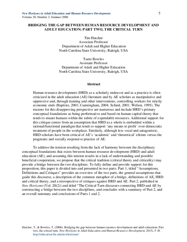 (PDF) Bridging the gap between human resource development and adult ...