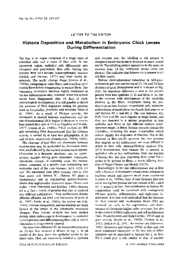 (PDF) Histone deposition and metabolism in embryonic chick lenses ...