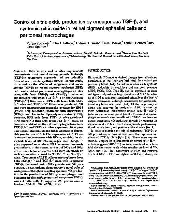 (PDF) Control of Nitric Oxide Production by Endogenous TNF-α in Mouse ...