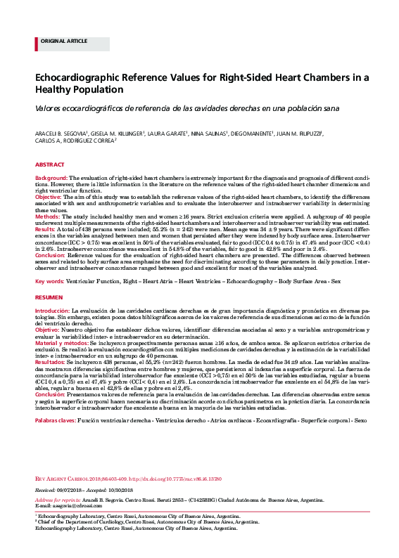 (PDF) Echocardiographic Reference Values for Right-Sided Heart Chambers ...