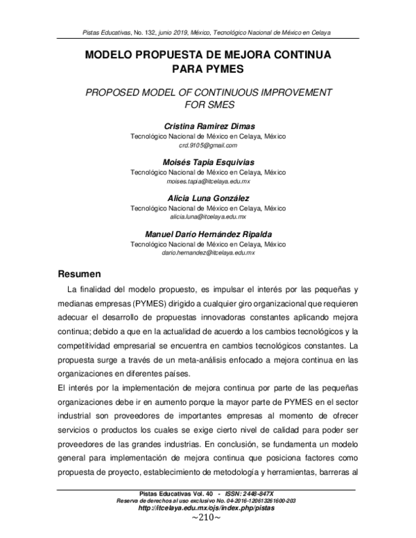 (PDF) Modelo Propuesta De Mejora Continua Para Pymes (Proposed Model of ...