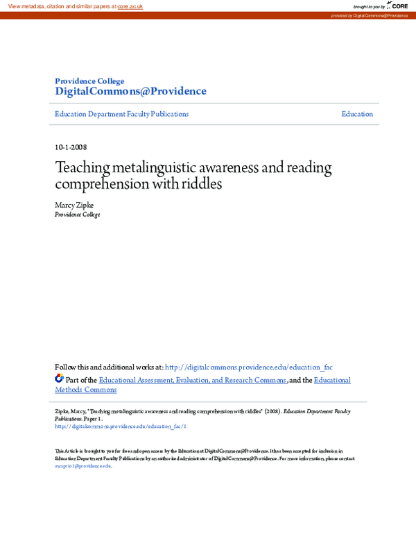 (PDF) Teaching Metalinguistic Awareness and Reading Comprehension With ...