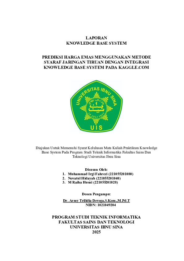(PDF) LAPORAN KNOWLEDGE BASE SYSTEM PREDIKSI HARGA EMAS MENGGUNAKAN ...