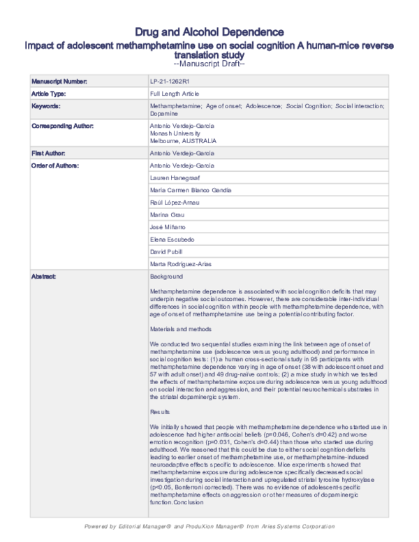 (PDF) Impact of adolescent methamphetamine use on social cognition: A ...