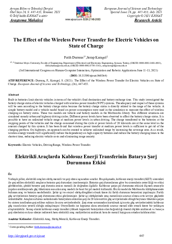 (PDF) The Effect of the Wireless Power Transfer for Electric Vehicles ...