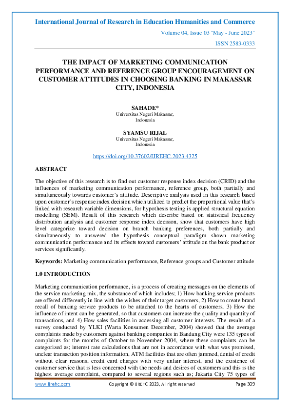 (PDF) The Impact of Marketing Communication Performance and Reference ...