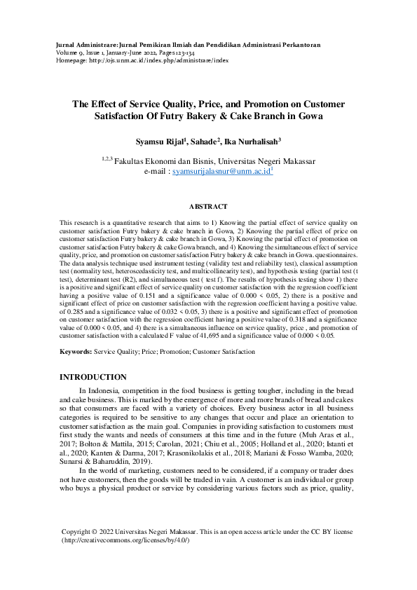 (PDF) The Effect of Service Quality, Price, and Promotion on Customer ...