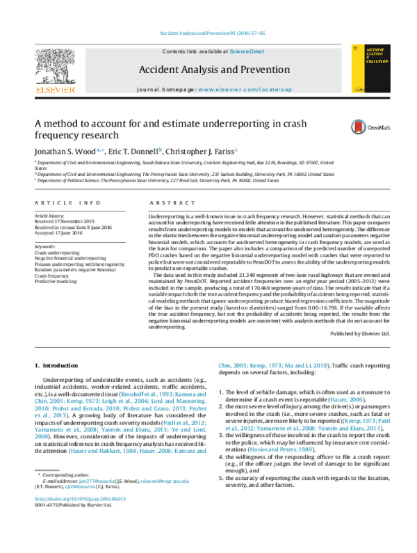 (PDF) A method to account for and estimate underreporting in crash ...