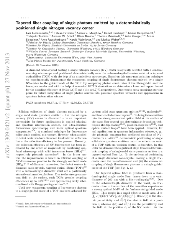 (PDF) Tapered fiber coupling of single photons emitted by a ...