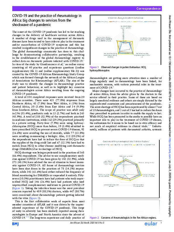 (PDF) COVID-19 and the practice of rheumatology in Africa: big changes ...