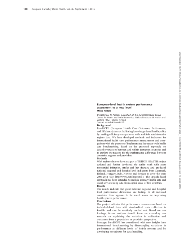 (PDF) European-level health system performance assessment to a new level