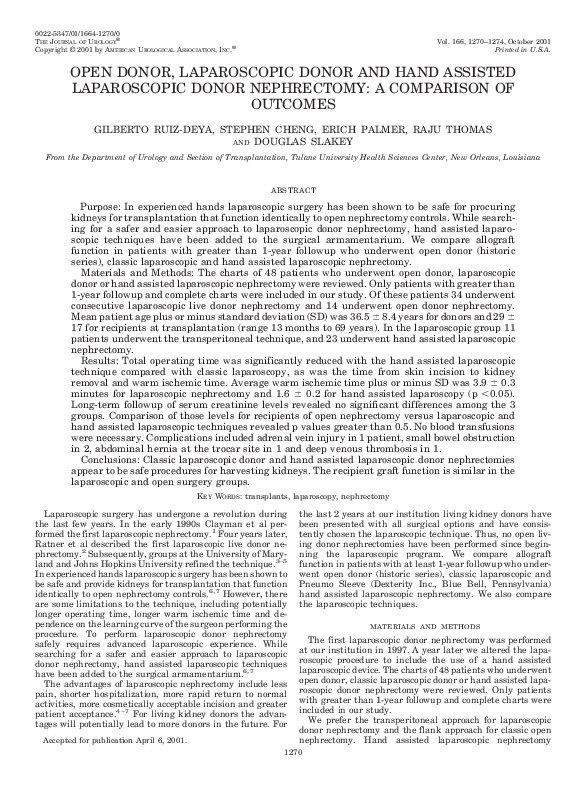 (PDF) Open Donor, Laparoscopic Donor and Hand Assisted Laparoscopic ...