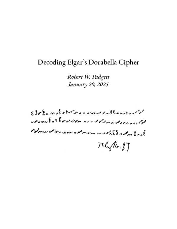 (PDF) Decoding Elgar’s Dorabella Cipher
